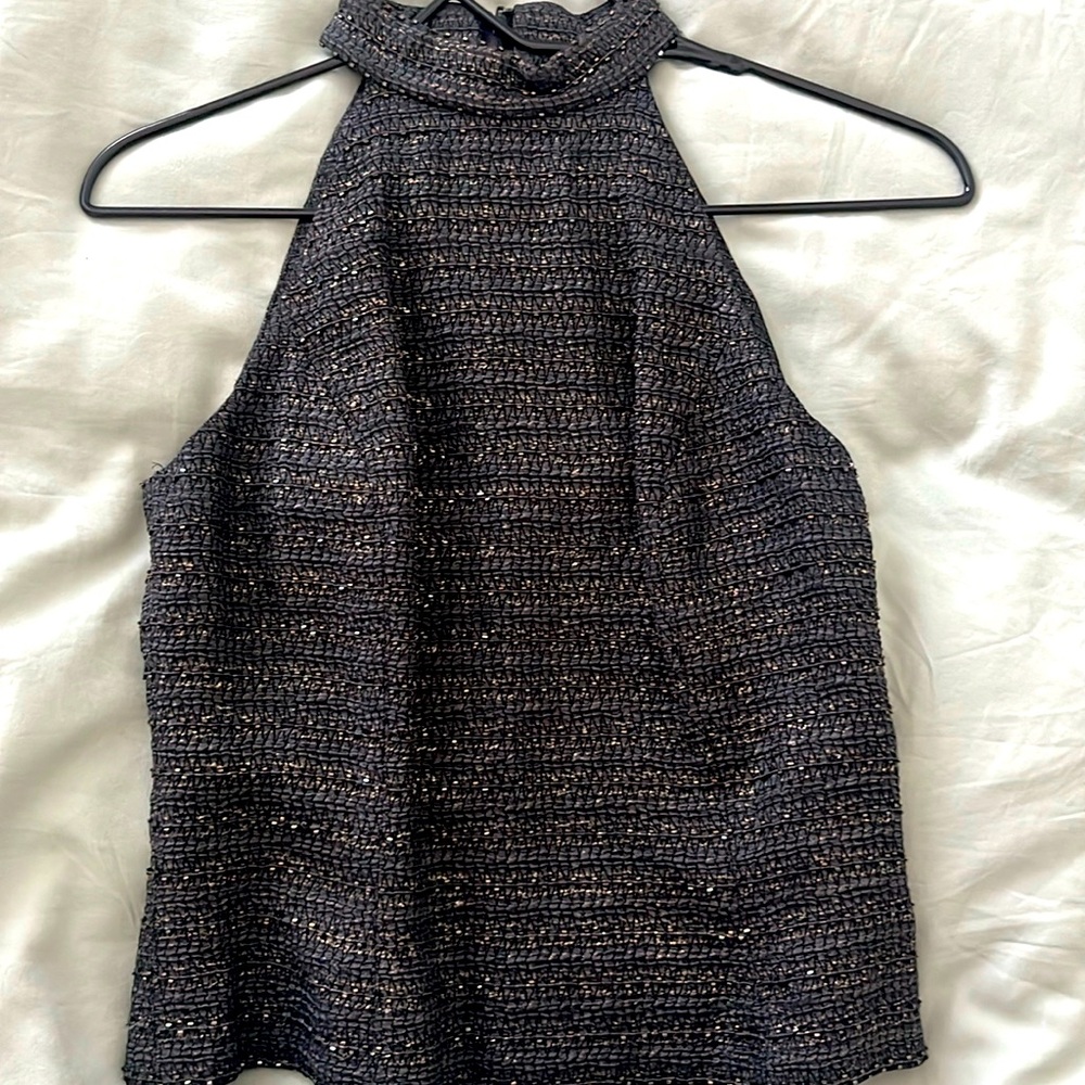 Carmen Marc Valvo sleeveless black halter top